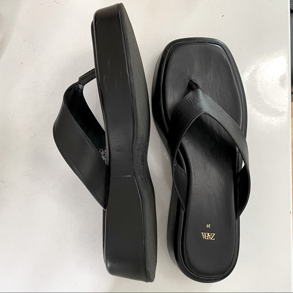 Zara 90s Block Thong Sandals Flat Leather Sandal - Picture 2 of 9